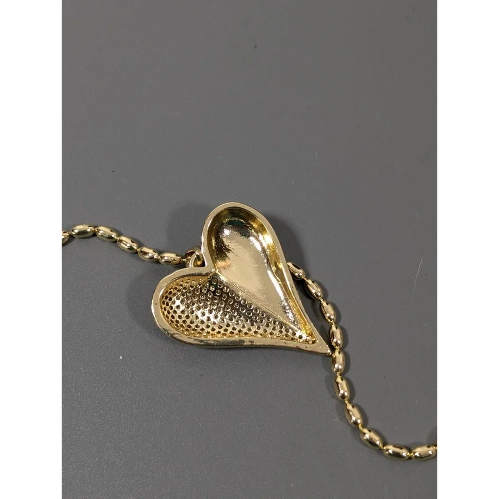 M & M Accessories Gold Tone Pave Crystal Puffy‎ Heart Necklace Earring Set